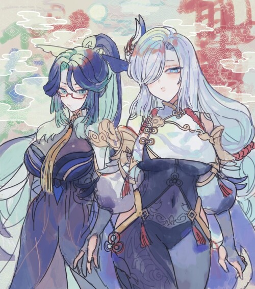  shenhe cloud retainer and xianyun genshin impact drawn by yowa yowapoo sample 223cfb397f11904f159ac