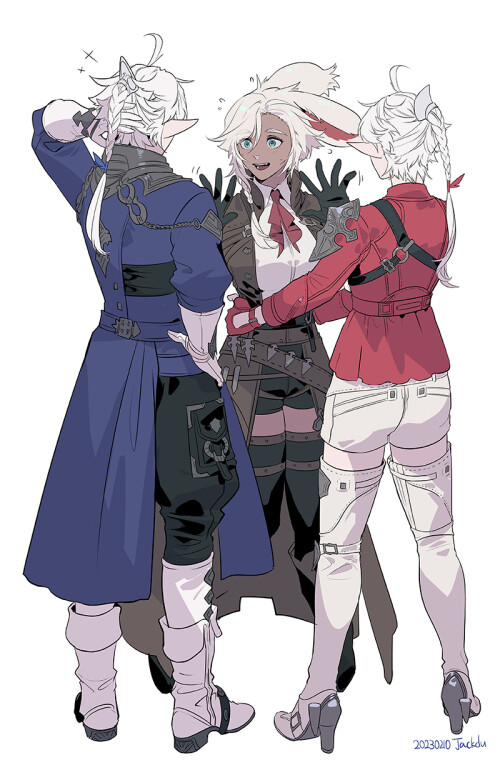  warrior of light alisaie leveilleur and alphinaud leveilleur final fantasy and 1 more drawn by byuu