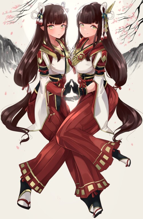  hinoa and minoto monster hunter and 1 more drawn by risumi taka fallcherryblossom sample c2cf291636