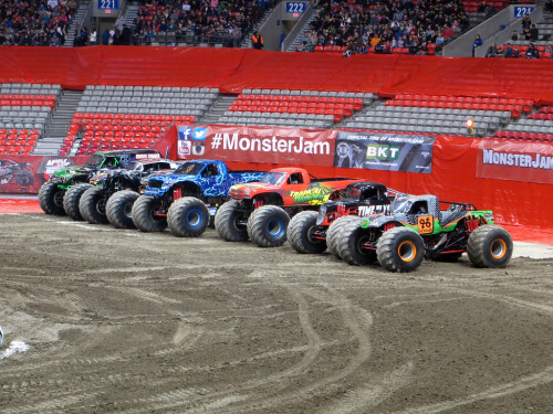 monster trucks lined up ready to race 12271942235 l