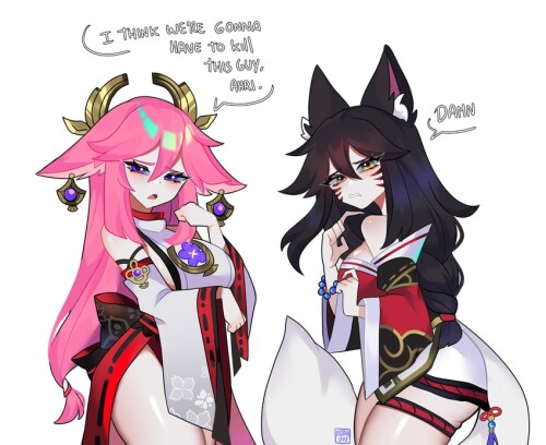  yae miko and ahri genshin impact and 1 more drawn by mizah mizah sample c9a4f4d01e0756e25c44b8c7401
