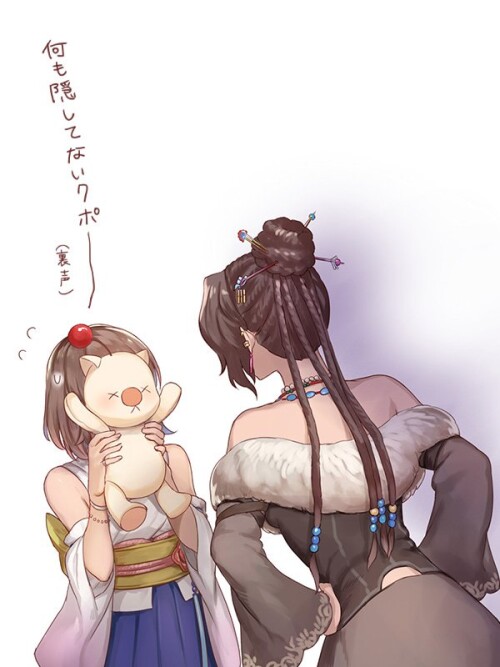  moogle yuna and lulu final fantasy and 1 more drawn by sasanomesi da780212bd371600ef68e69bcddaccd1