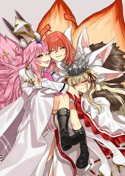  tamamo fujimaru ritsuka koyanskaya fujimaru ritsuka koyanskaya and 1 more fate and 1 more drawn by 