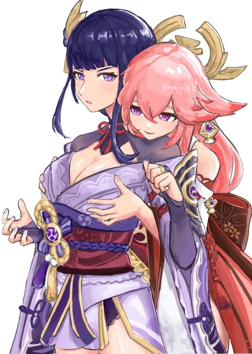  raiden shogun and yae miko genshin impact drawn by uep sample 312f54dacb690f9ed6164832ffa0f995