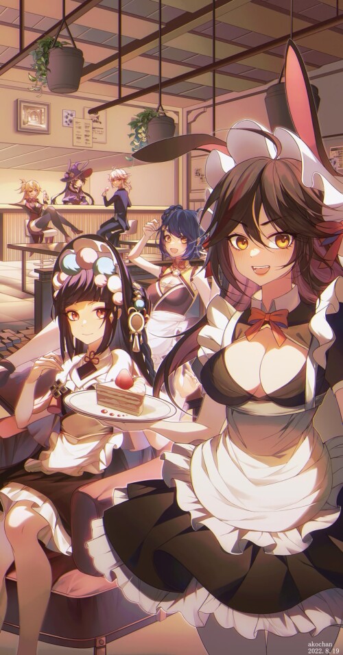  mona fischl kaedehara kazuha xiangling yun jin and 1 more genshin impact drawn by akochan sample 77