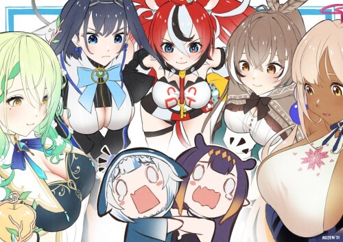  gawr gura ninomae ina nis ouro kronii nanashi mumei hakos baelz and 3 more hololive and 1 more draw