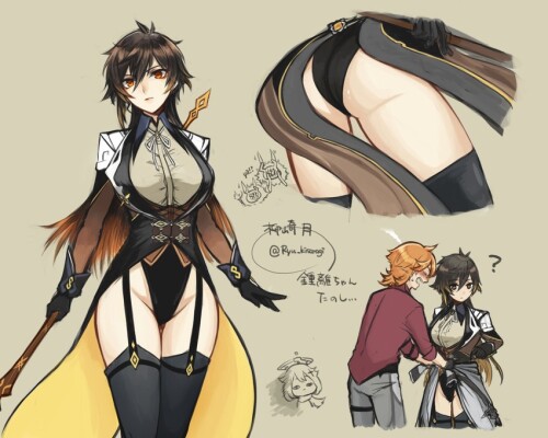  zhongli tartaglia paimon and hilichurl genshin impact drawn by ryu kisaragi sample 18f4845080f0e159
