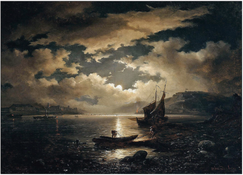 Wilhelm Brandenburg 1824 1901 Peche au Clair de Lune