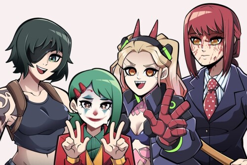  makima power higashiyama kobeni rebecca himeno and 3 more chainsaw man and 6 more drawn by kermitte