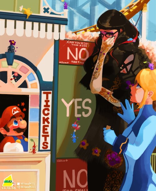  samus aran mario bayonetta red pikmin yellow pikmin and 6 more mario and 6 more drawn by hiroshi hi