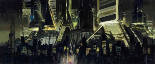 Blade Runner Night Cityscape by Syd Mead
