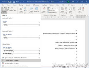 #TechTip: How to create an Automatic Table of Contents in Word. 

#Tech #Tip brought to you by #YoursTrulyJuly. 

https://trulyjuly.wordpress.com/2021/03/23/techtip-how-to-create-an-automatic-table-of-contents-in-word/ 

#Microsoft #MicrosoftWord #Hack #Trick #digital #HowTo #TechTuesday #Automatic #Table #Overview #Outline #List #Agenda #Contents #Format #Style #Insert #Create #TechBlogger #techie #techtrick #techhack #techsupport #tipsandtricks
