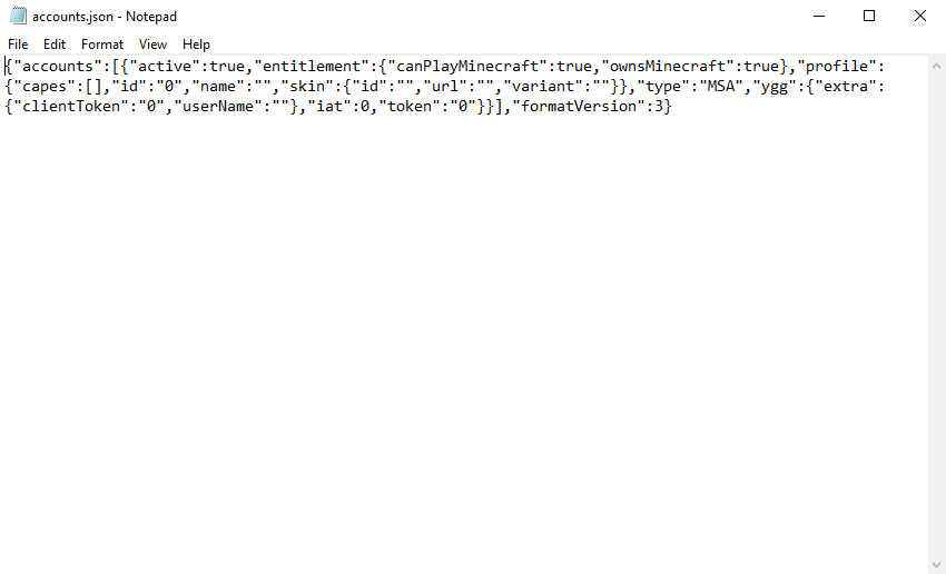 accounts.json on NotePad