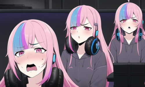 masterpiece, pink hair, long hair, hololive gamers, headphones, tokyo ghoul, dis s 607727187