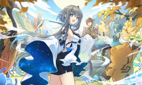  zhongli guoba cloud retainer guizhong madame ping and 3 more genshin impact drawn by cat princess s