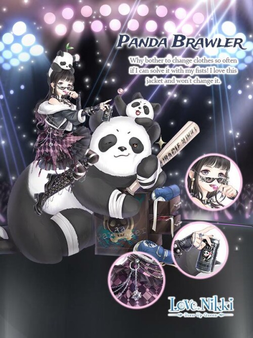 animal, panda, seated, pose, punk, rock, black, white, pink, have
