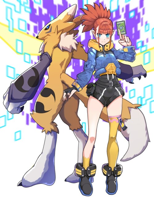  renamon and makino ruki digimon and 1 more drawn by currynoodle art sample 2045977a91c0fdbbefc3ae42